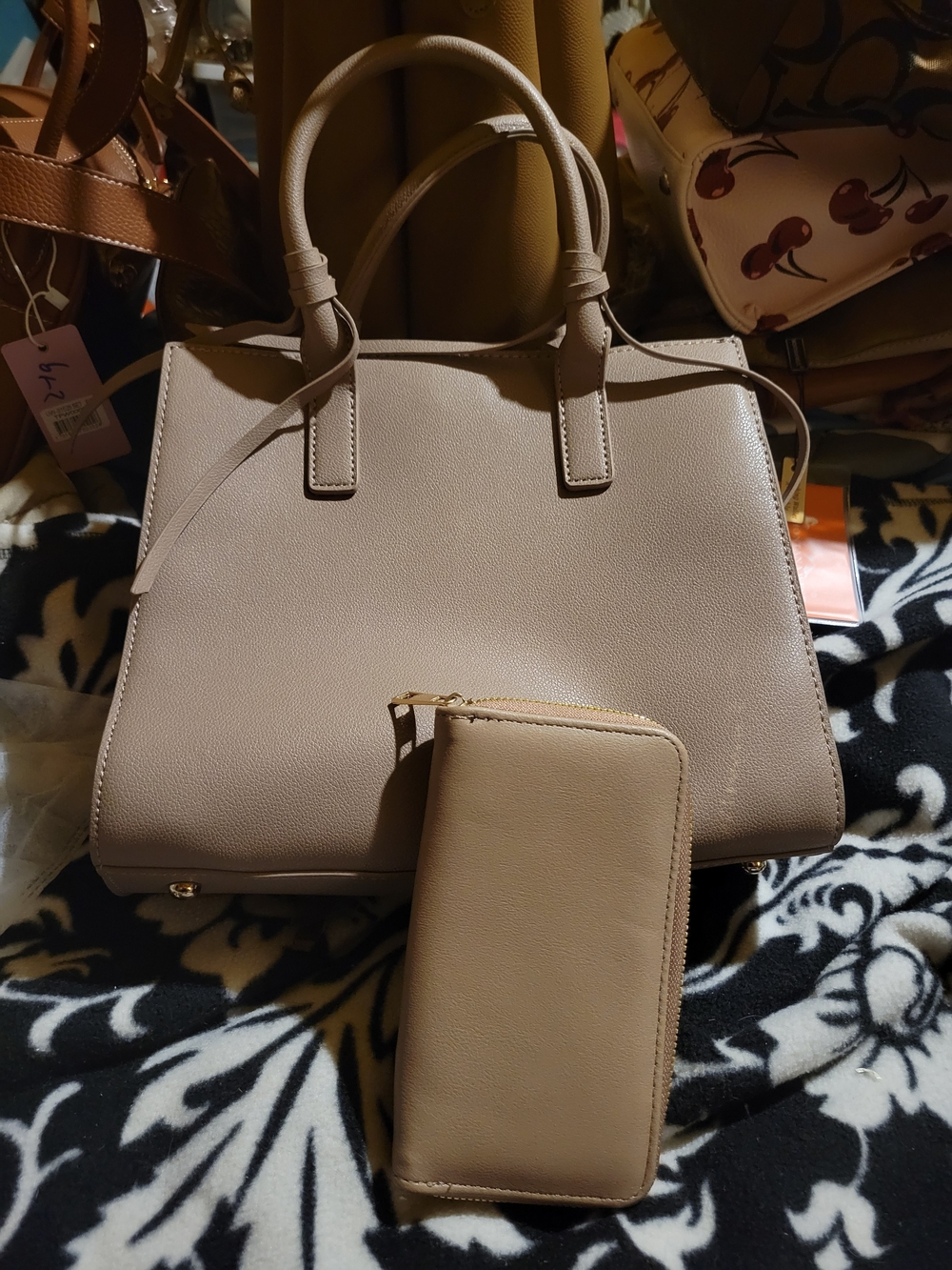 Classic Taupe Structured Tote with Matching Wallet